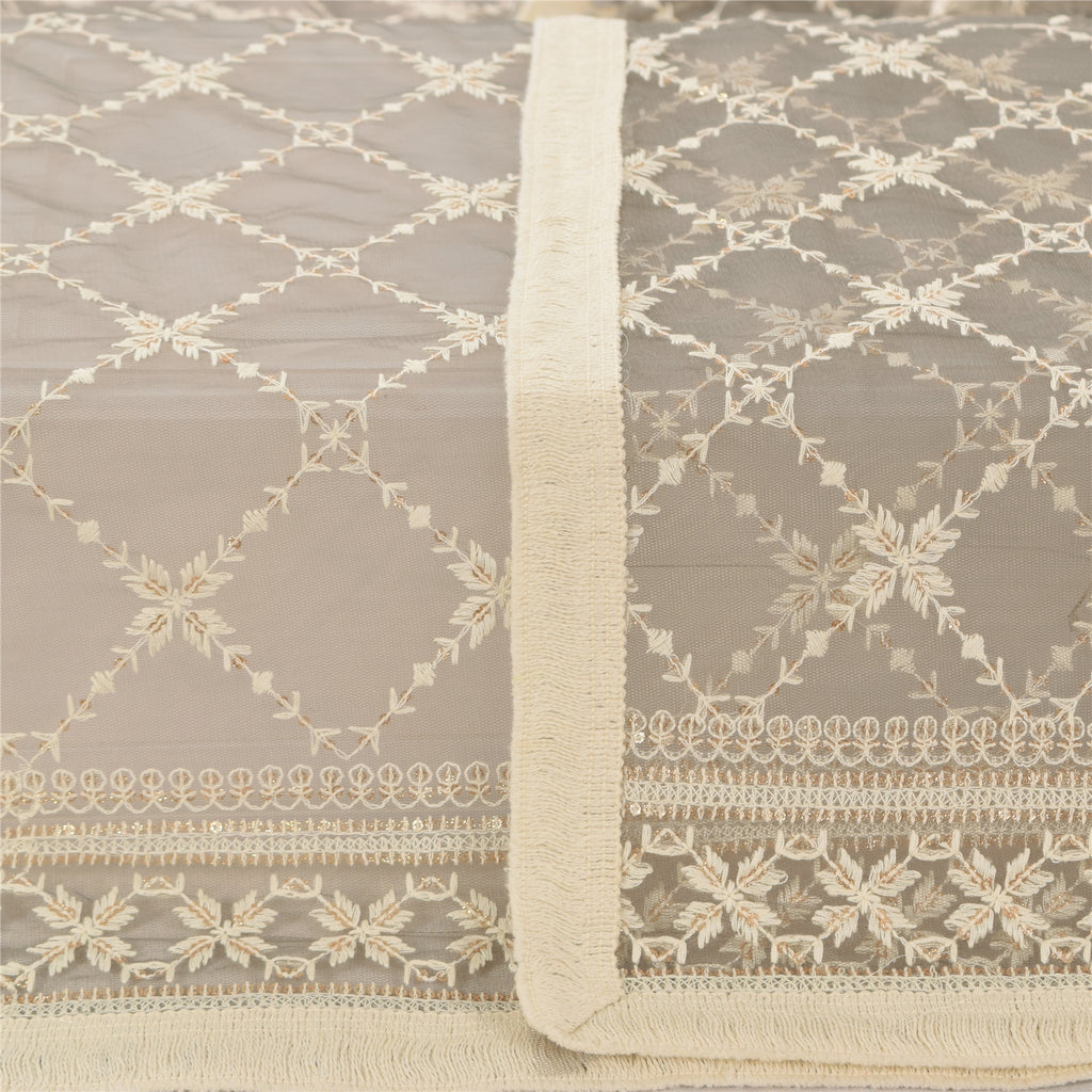 Sanskriti Vintage Gray Dupatta Long Stole Net Mesh Embroidered Premium Wrap Veil