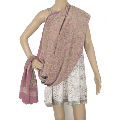 Sanskriti Vintage Pink Dupatta Long Stole Pure Crepe Printed Premium Wrap Hijab