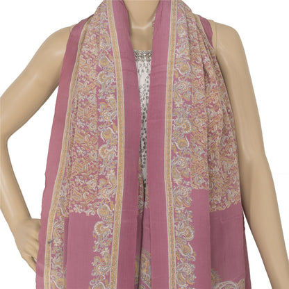 Sanskriti Vintage Pink Dupatta Long Stole Pure Crepe Printed Premium Wrap Hijab
