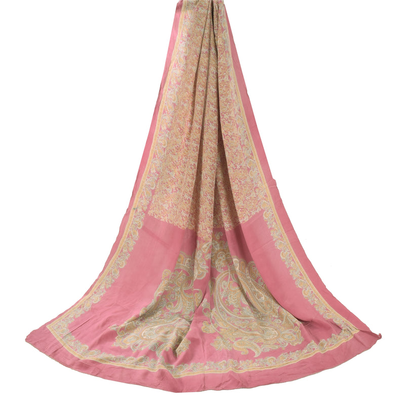 Sanskriti Vintage Pink Dupatta Long Stole Pure Crepe Handmade Kalamkari Paisley