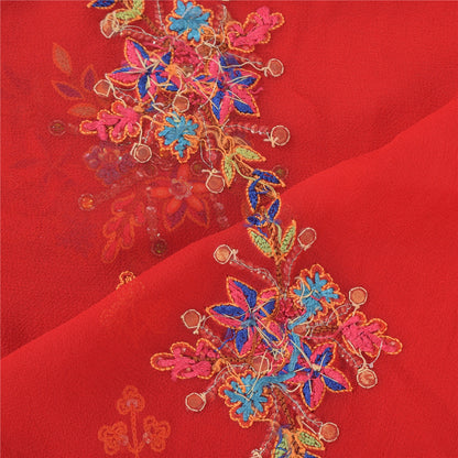 Sanskriti Vintage Red Dupatta Long Stole Pure Georgette Hand Beaded Wrap Scarves