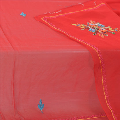 Sanskriti Vintage Red Dupatta Long Stole Pure Georgette Hand Beaded Wrap Scarves
