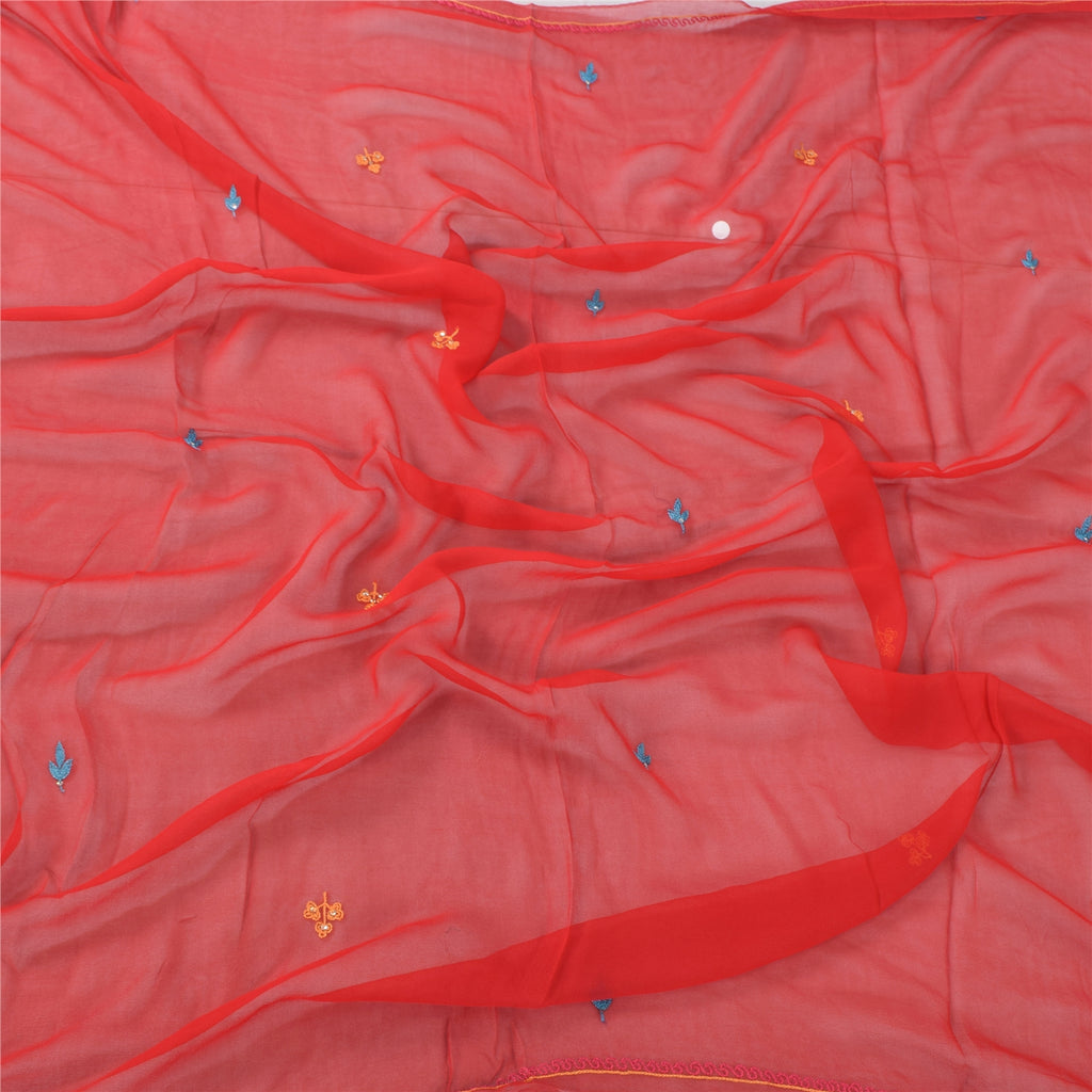 Санскрити Винтаж Красный Дупатта Длинный Палантин Чистый Жоржет Ручной Работы Бисером Шарфы-накидки