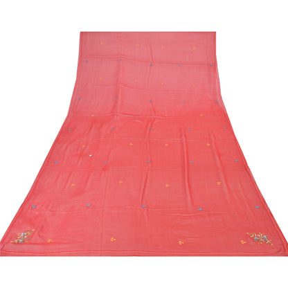 Sanskriti Vintage Red Dupatta Long Stole Pure Georgette Hand Beaded Wrap Scarves