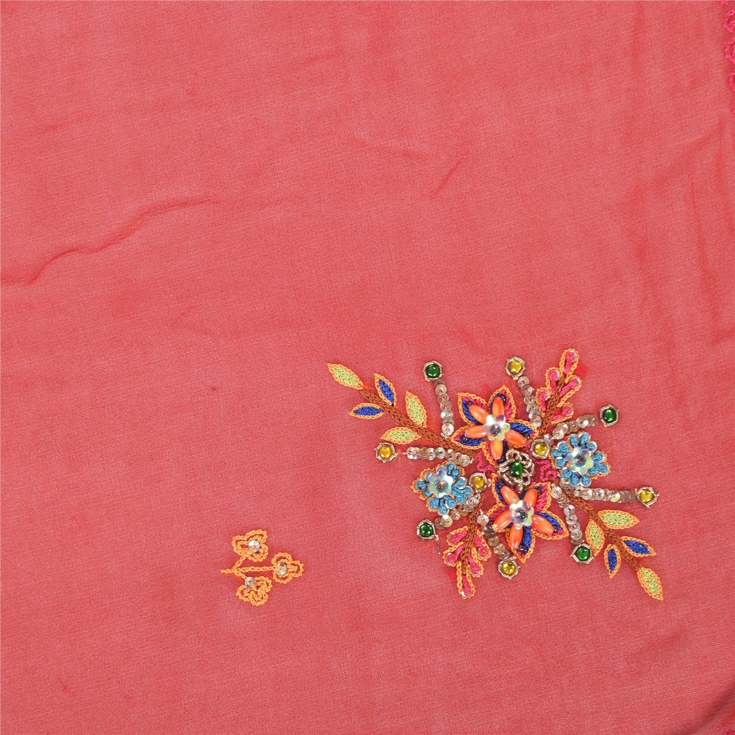 Sanskriti Vintage Red Dupatta Long Stole Pure Georgette Hand Beaded Wrap Scarves