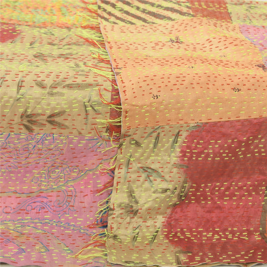 Sanskriti Vintage Long Dupatta/Stole Blend Silk Hand Embroidered Printed Scarf