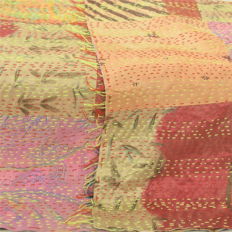 Sanskriti Vintage Long Dupatta/ Blend Silk Hand Embroidered & Printed Multicolor Shawl Indian Heritage Textile Traditional Dress