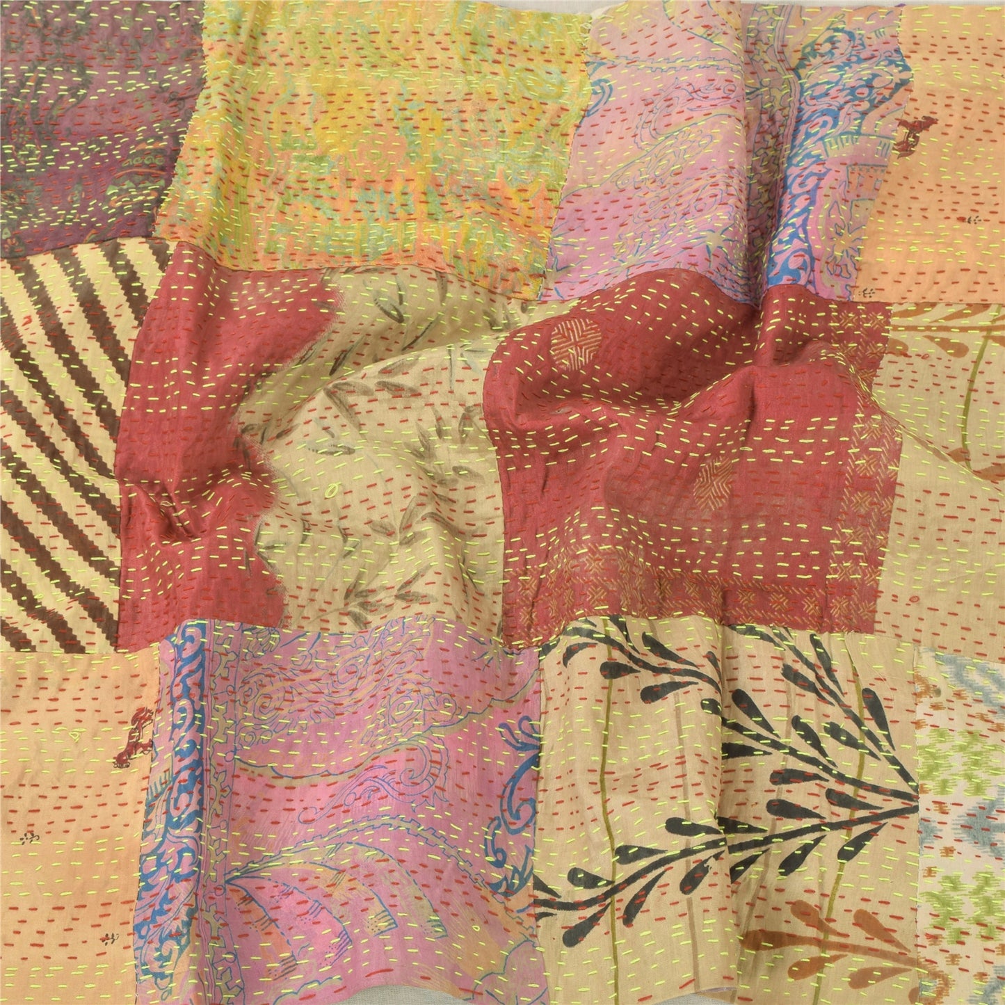 Sanskriti Vintage Long Dupatta/Stole Blend Silk Hand Embroidered Printed Scarf