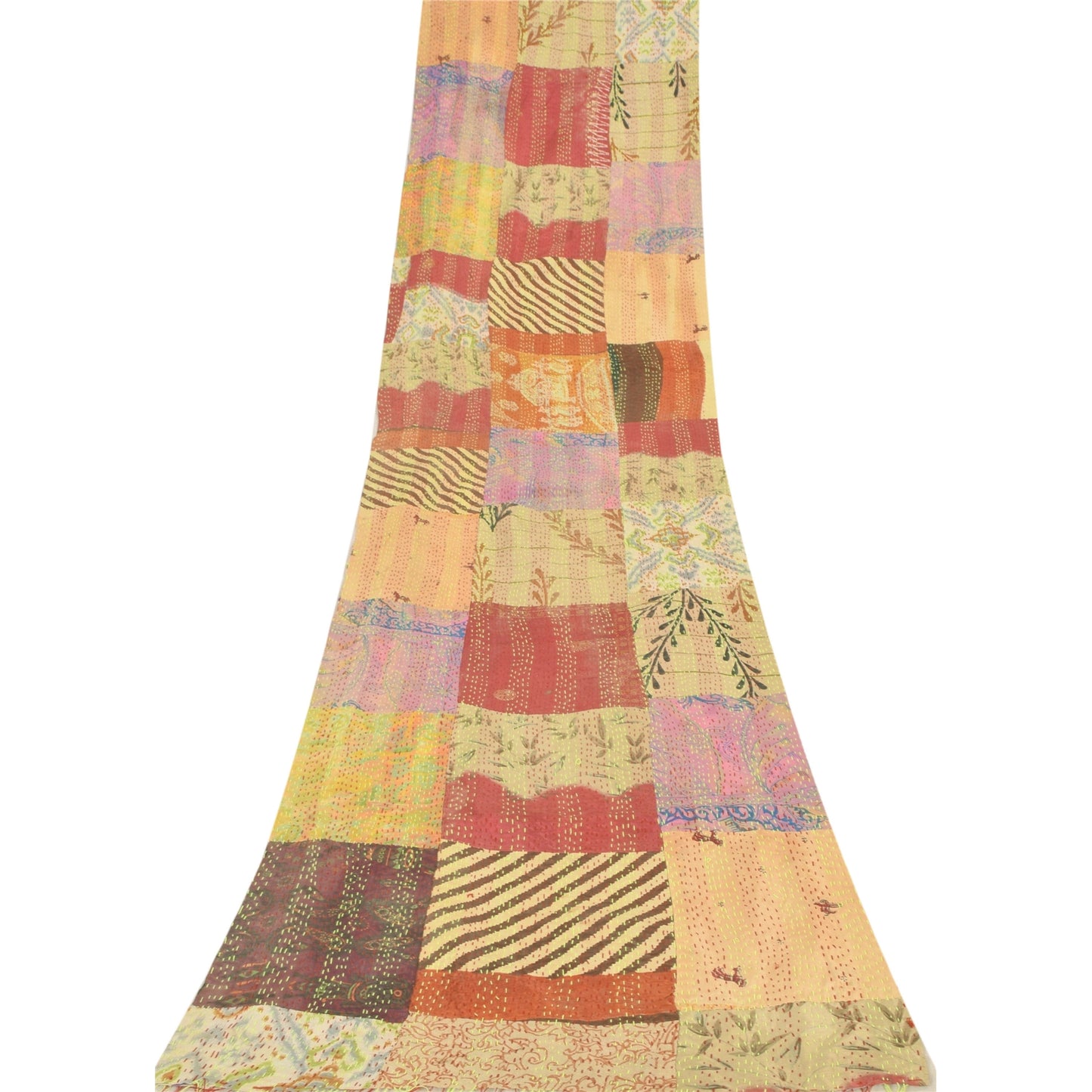 Sanskriti Vintage Long Dupatta/Stole Blend Silk Hand Embroidered Printed Scarf