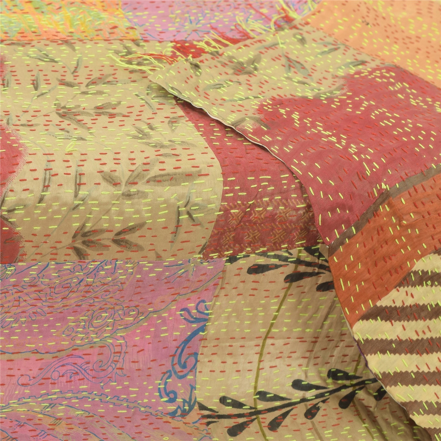 Sanskriti Vintage Long Dupatta/Stole Blend Silk Hand Embroidered Printed Scarf