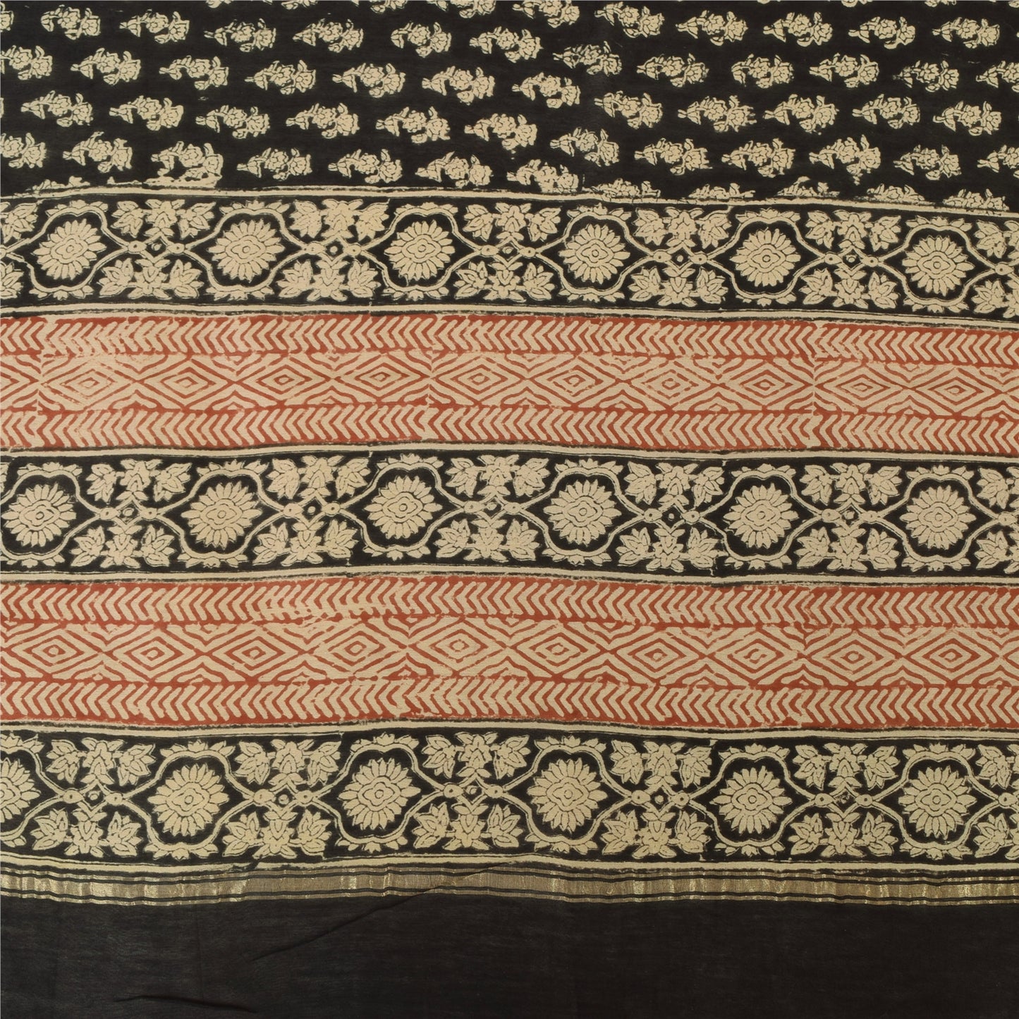 Sanskriti Vintage Long Dupatta/Stole Pure Cotton Black Hand Bloc Printed Veil