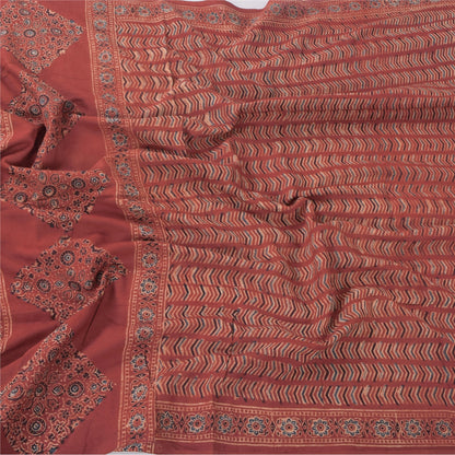 Sanskriti Vintage Lang Dupatta/Stola Ren Bomuld Støvet Rød Håndblokprint Slør