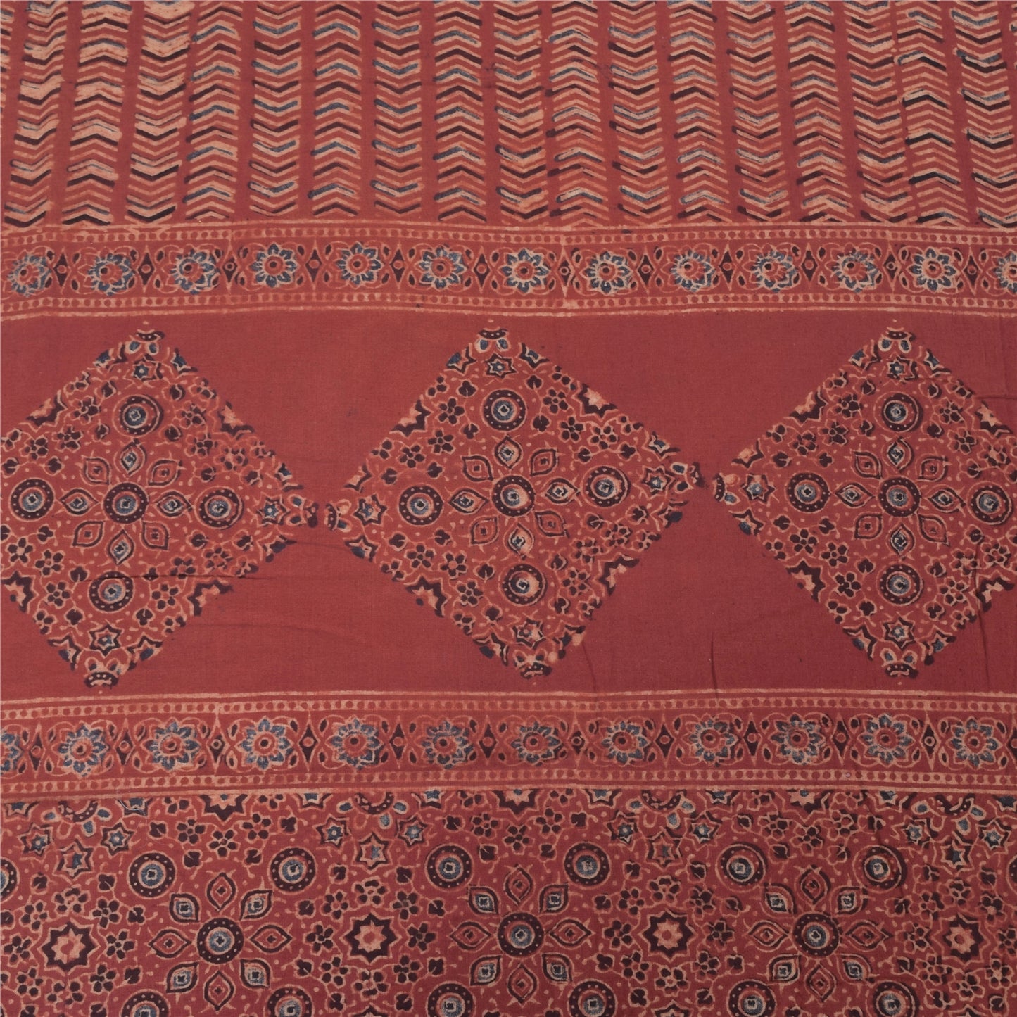 Sanskriti Vintage Lang Dupatta/Stola Ren Bomuld Støvet Rød Håndblokprint Slør