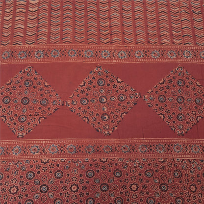 Sanskriti Vintage Lang Dupatta/Stola Ren Bomuld Støvet Rød Håndblokprint Slør
