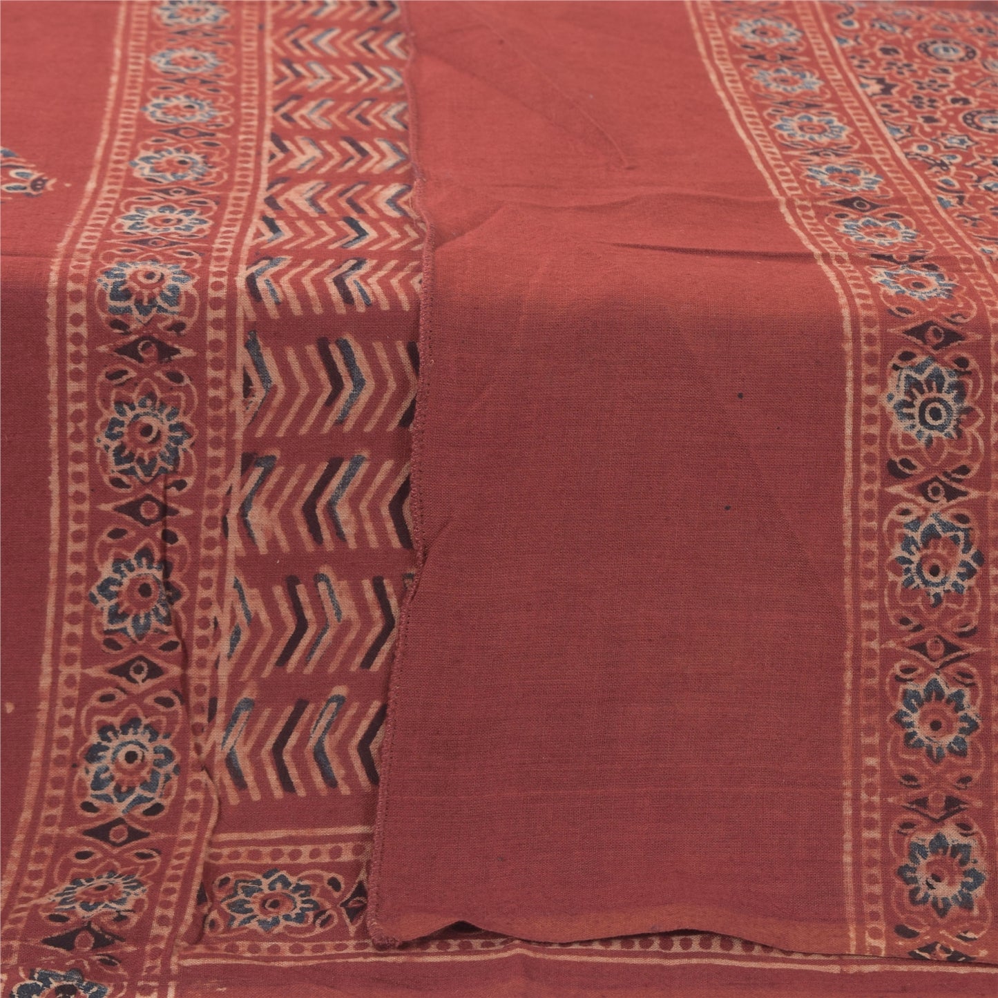 Sanskriti Vintage Lang Dupatta/Stola Ren Bomuld Støvet Rød Håndblokprint Slør