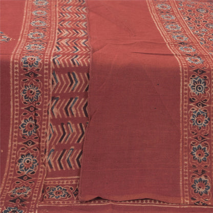 Sanskriti Vintage Lang Dupatta/Stola Ren Bomuld Støvet Rød Håndblokprint Slør