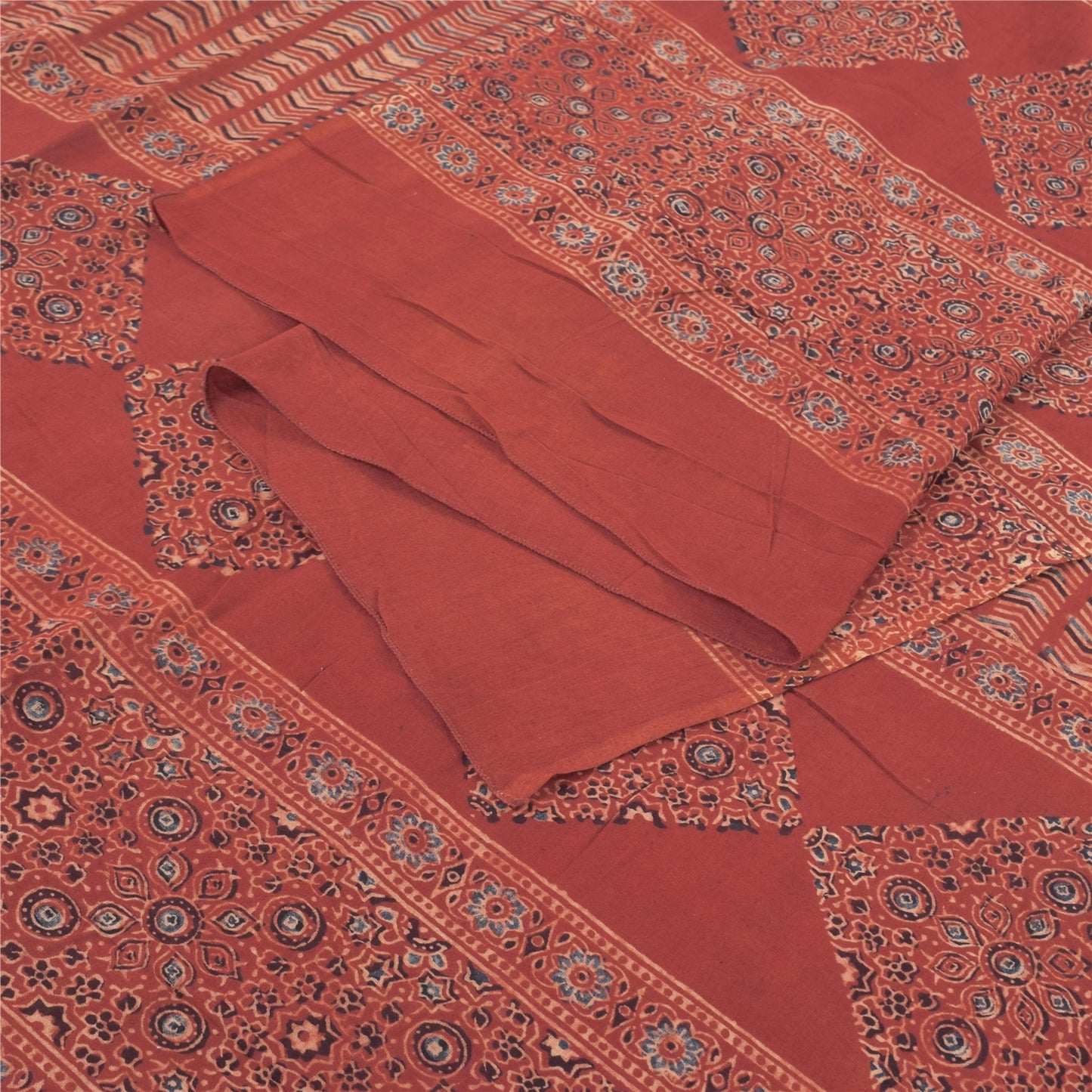 Sanskriti Vintage Lang Dupatta/Stola Ren Bomuld Støvet Rød Håndblokprint Slør