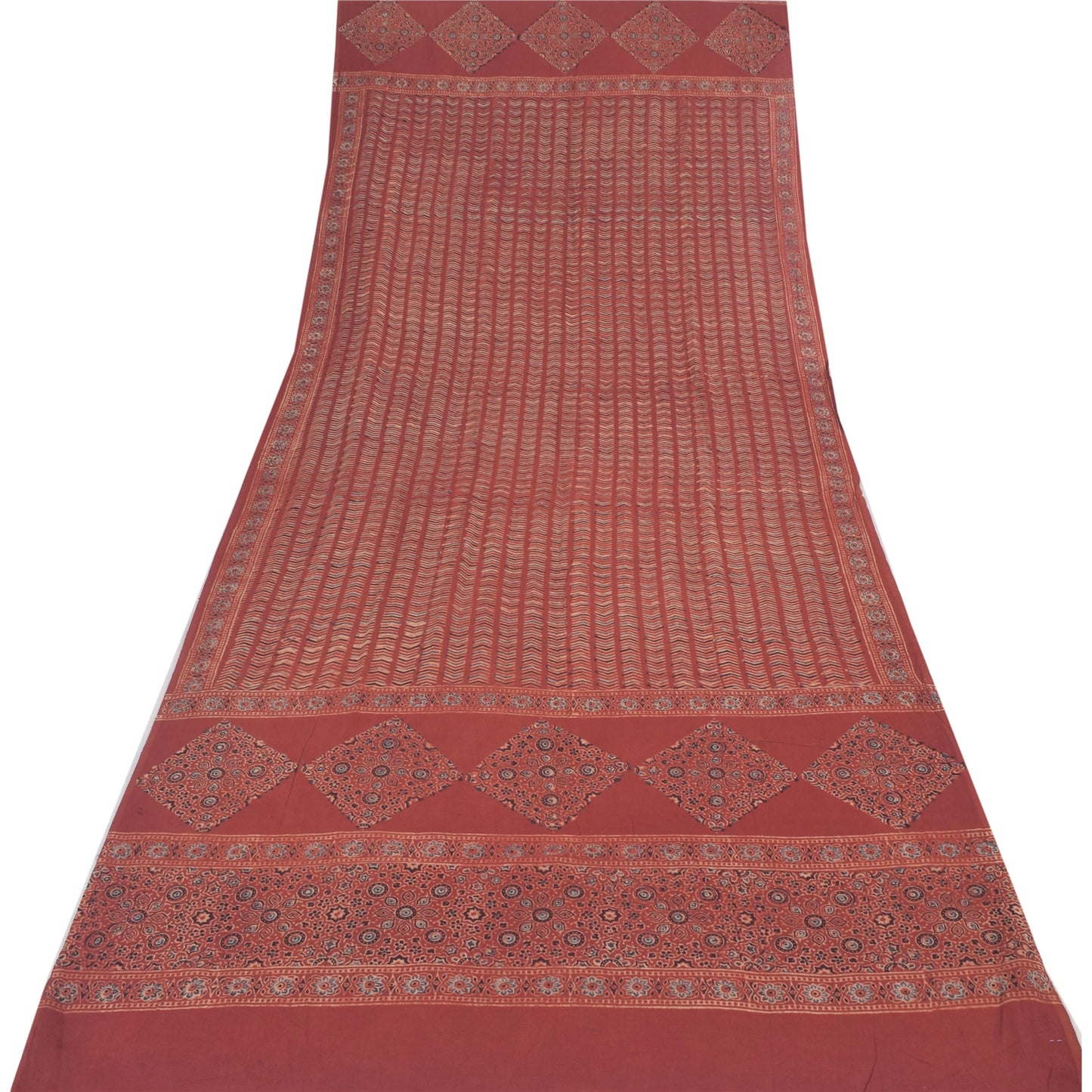 Sanskriti Vintage Lang Dupatta/Stola Ren Bomuld Støvet Rød Håndblokprint Slør