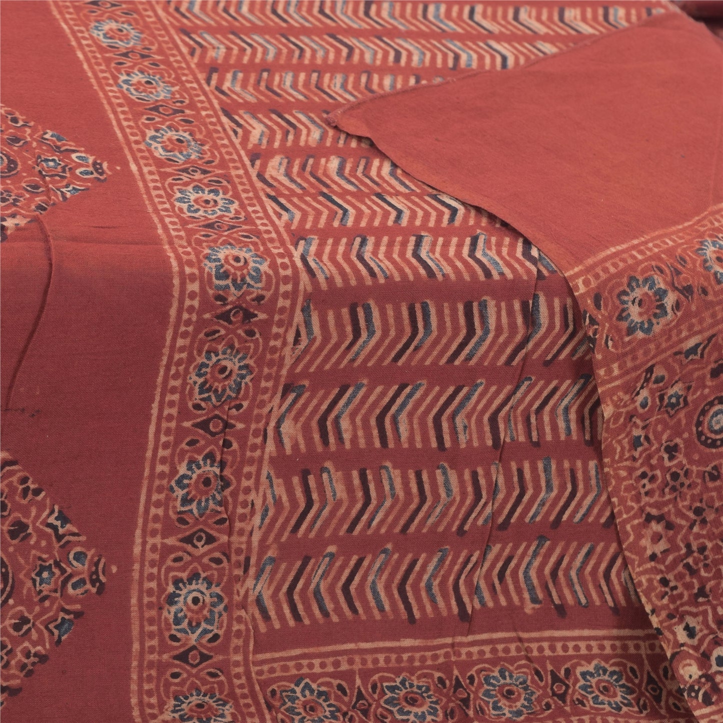 Sanskriti Vintage Lang Dupatta/Stola Ren Bomuld Støvet Rød Håndblokprint Slør