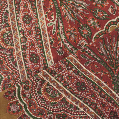 Санскрити Винтаж Длинный Дупатта/Палантин Чистый Шелк Коричневый/Красный Напечатанный Шарф Вуаль