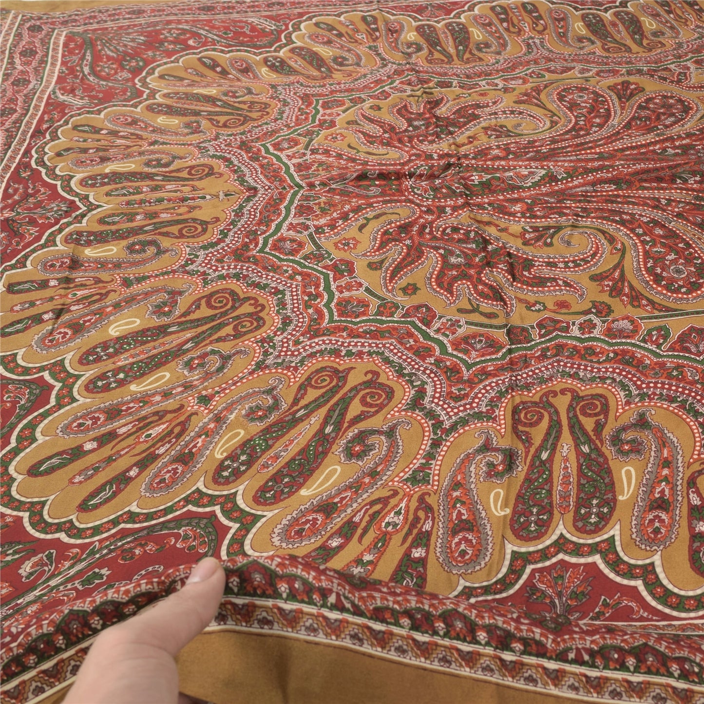 Санскрити Винтаж Длинный Дупатта/Палантин Чистый Шелк Коричневый/Красный Напечатанный Шарф Вуаль