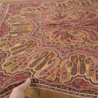 Санскрити Винтаж Длинный Дупатта/Палантин Чистый Шелк Коричневый/Красный Напечатанный Шарф Вуаль