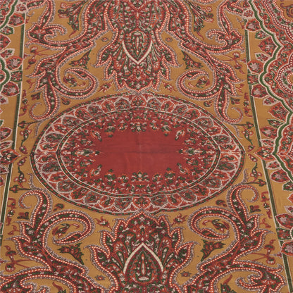 Санскрити Винтаж Длинный Дупатта/Палантин Чистый Шелк Коричневый/Красный Напечатанный Шарф Вуаль