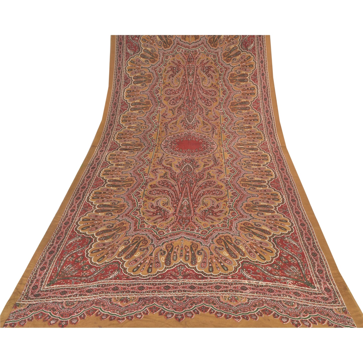 Санскрити Винтаж Длинный Дупатта/Палантин Чистый Шелк Коричневый/Красный Напечатанный Шарф Вуаль