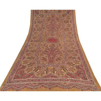 Санскрити Винтаж Длинный Дупатта/Палантин Чистый Шелк Коричневый/Красный Напечатанный Шарф Вуаль