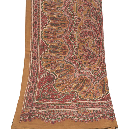 Санскрити Винтаж Длинный Дупатта/Палантин Чистый Шелк Коричневый/Красный Напечатанный Шарф Вуаль