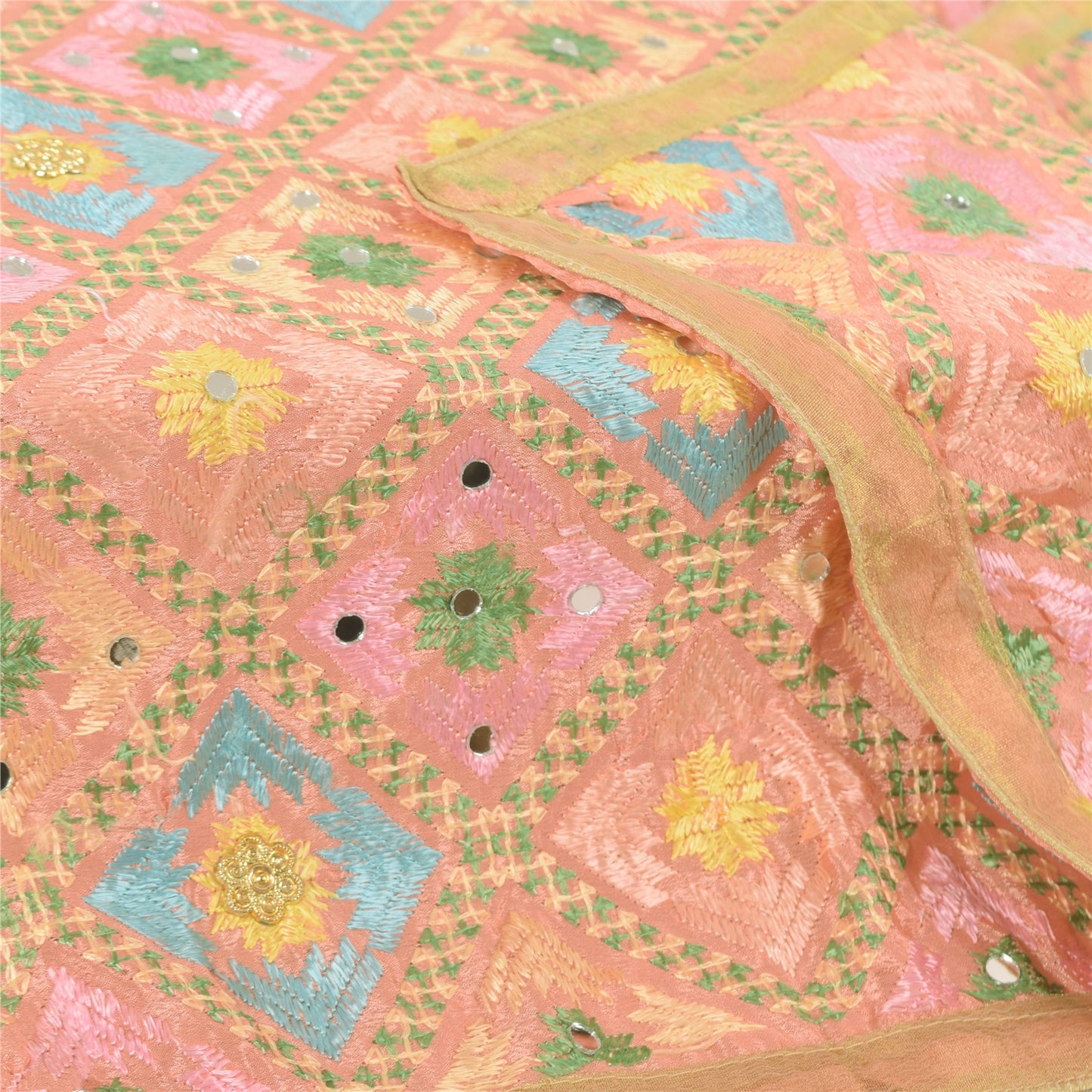 Санскритский винтажный длинный дупатта/палантин с ручной вышивкой Баг Пхулкари из художественного шелка