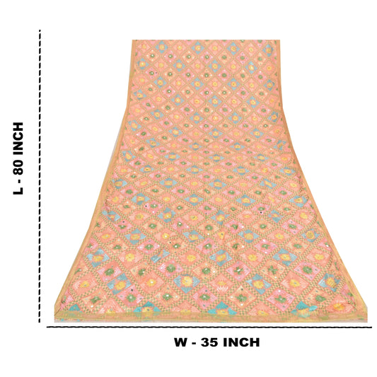 Sanskriti Vintage Long Dupatta/Stole Hand Embroidered Bagh Phulkari Art Silk