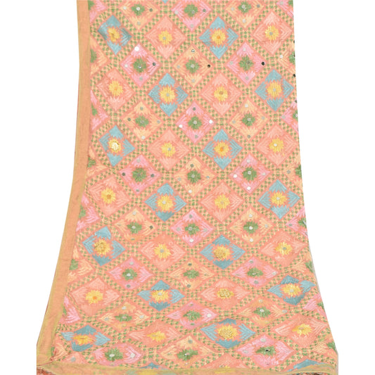 Sanskriti Vintage Long Dupatta/Stole Hand Embroidered Bagh Phulkari Art Silk