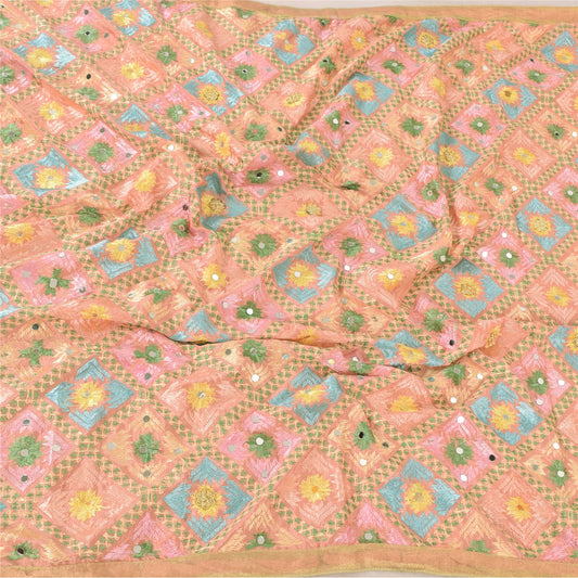 Sanskriti Vintage Long Dupatta/Stole Hand Embroidered Bagh Phulkari Art Silk