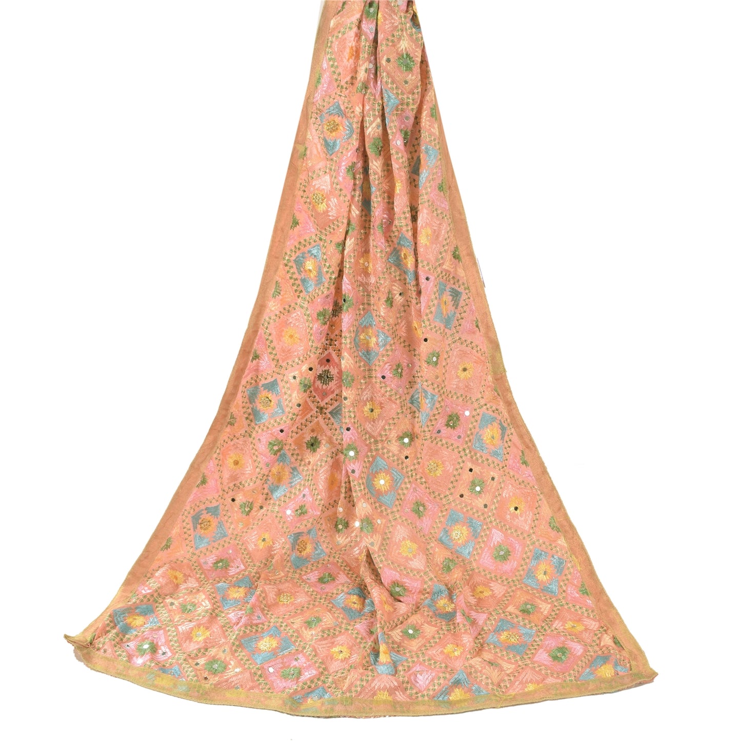 Санскритский винтажный длинный дупатта/палантин с ручной вышивкой Баг Пхулкари из художественного шелка