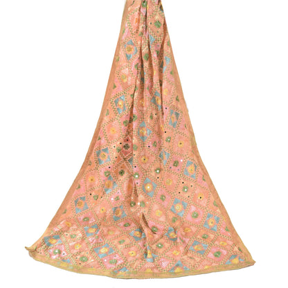 Санскритский винтажный длинный дупатта/палантин с ручной вышивкой Баг Пхулкари из художественного шелка