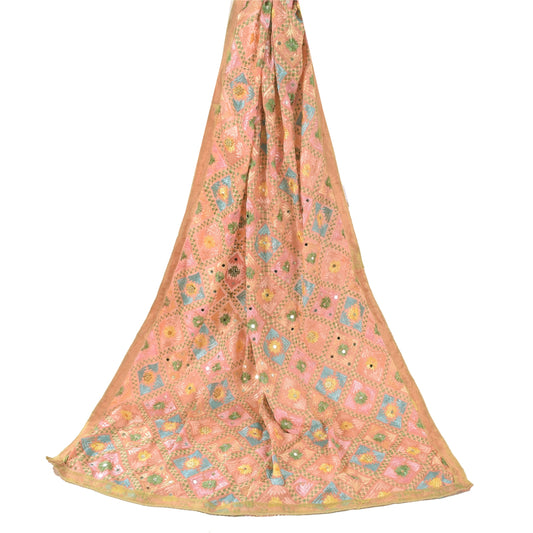 Sanskriti Vintage Long Dupatta/Stole Hand Embroidered Bagh Phulkari Art Silk