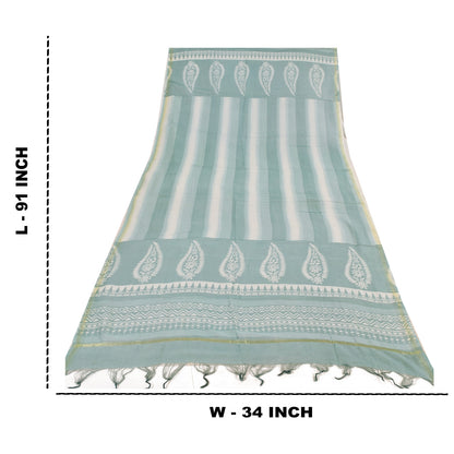 Sanskriti Vintage Long Dupatta/Stole Pure Cotton Blue/Ivory Hand Block Printed