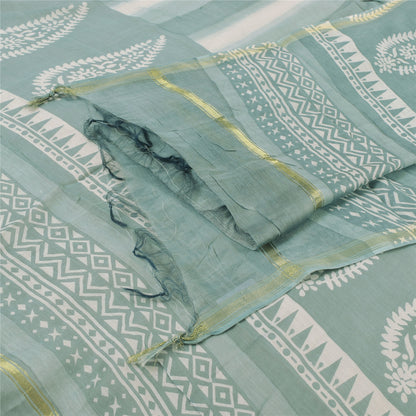 Sanskriti Vintage Long Dupatta/Stole Pure Cotton Blue/Ivory Hand Block Printed