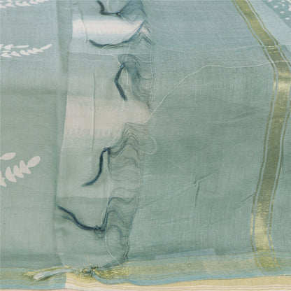 Sanskriti Vintage Long Dupatta/Stole Pure Cotton Blue/Ivory Hand Block Printed