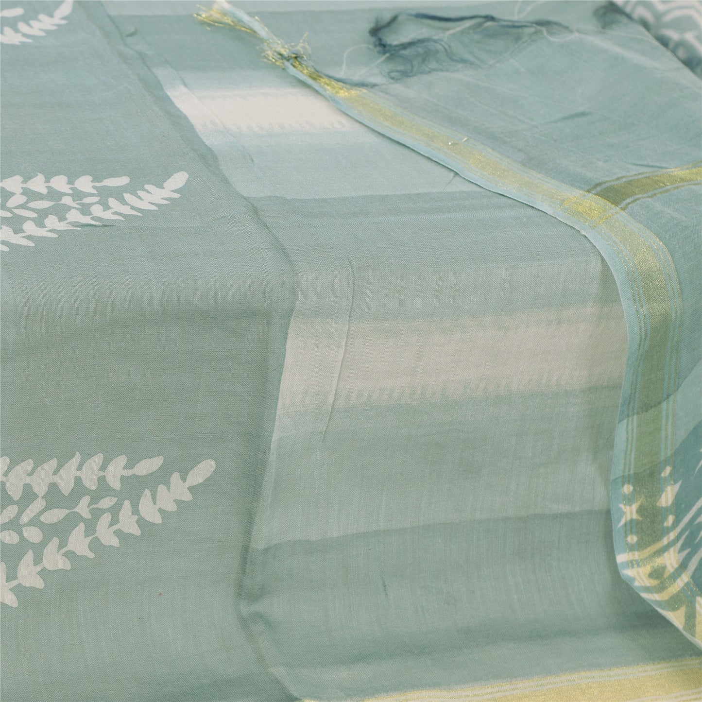 Sanskriti Vintage Long Dupatta/Stole Pure Cotton Blue/Ivory Hand Block Printed