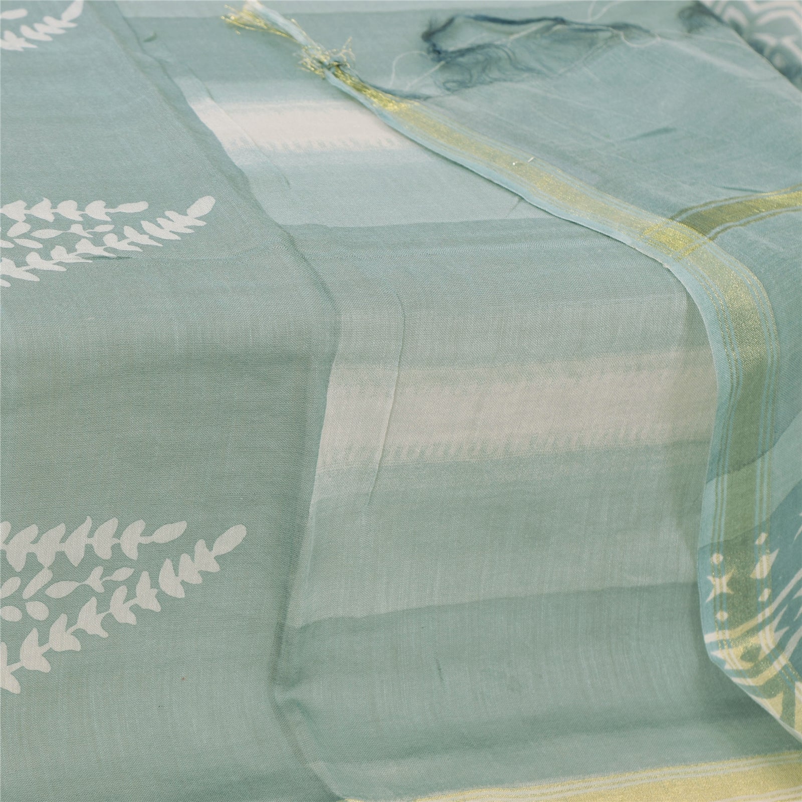 Sanskriti Vintage Long Dupatta/Stole Pure Cotton Blue/Ivory Hand Block Printed