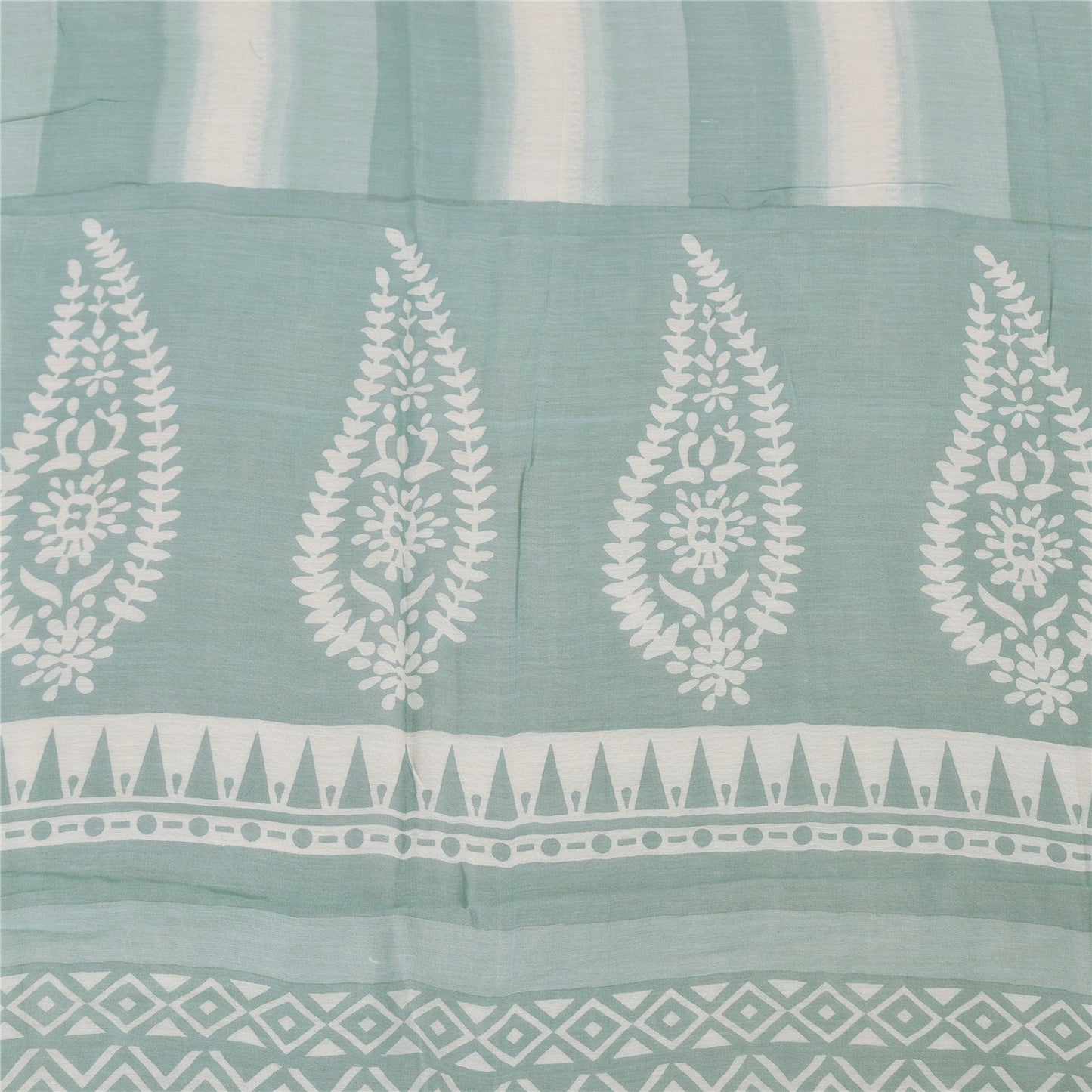 Sanskriti Vintage Long Dupatta/Stole Pure Cotton Blue/Ivory Hand Block Printed