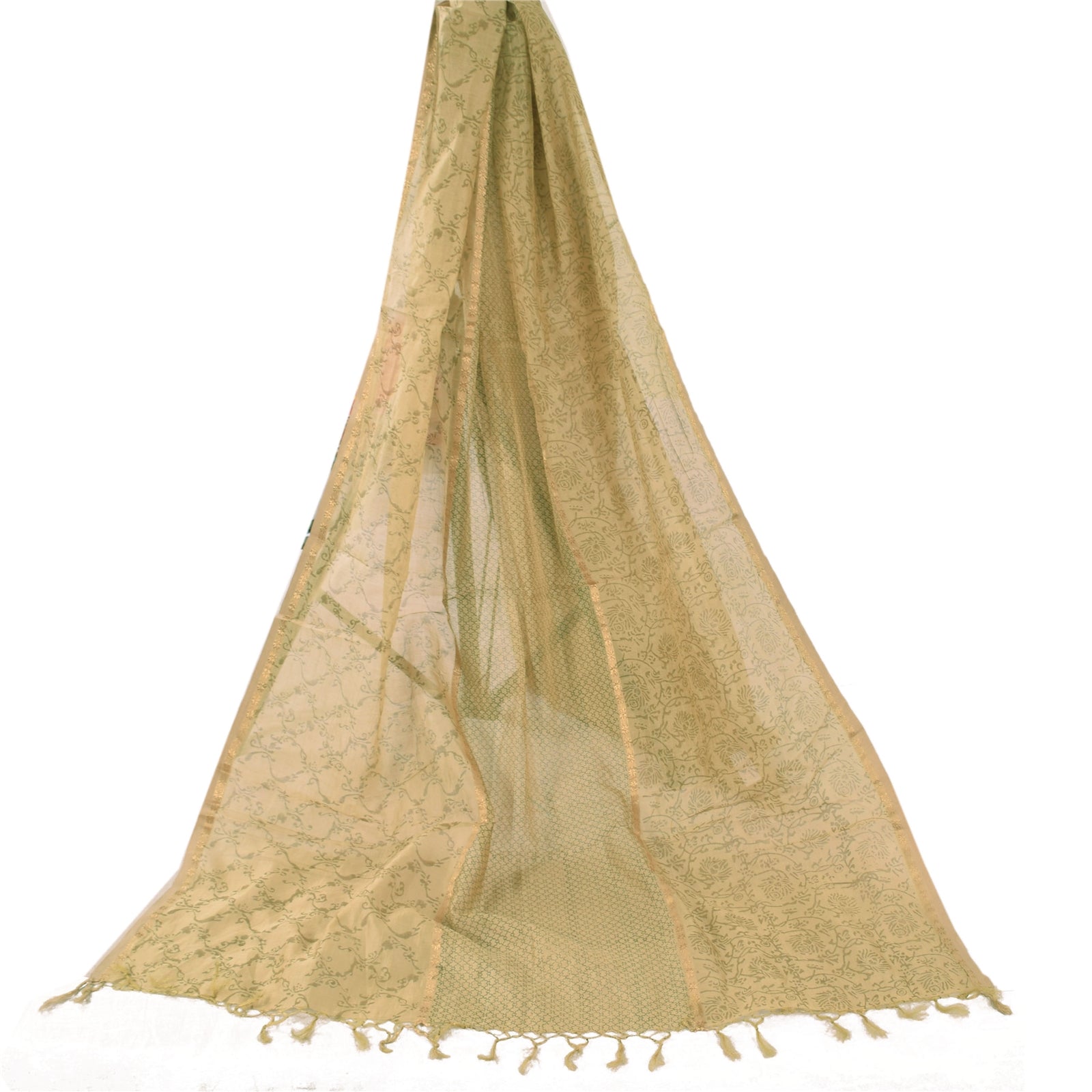 Sanskriti Vintage Long Dupatta/Stole Peach Cotton Silk Hand Block Printed Zari