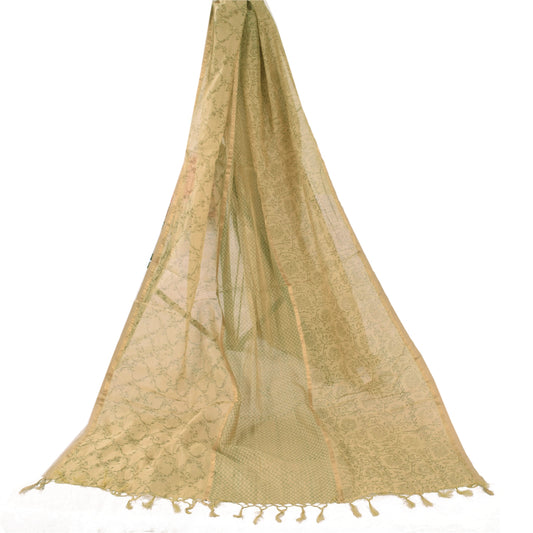 Sanskriti Vintage Lang Dupatta/Stola Ferskenfarvet Bomuldssilke Trykt Zari Tørklæde Slør