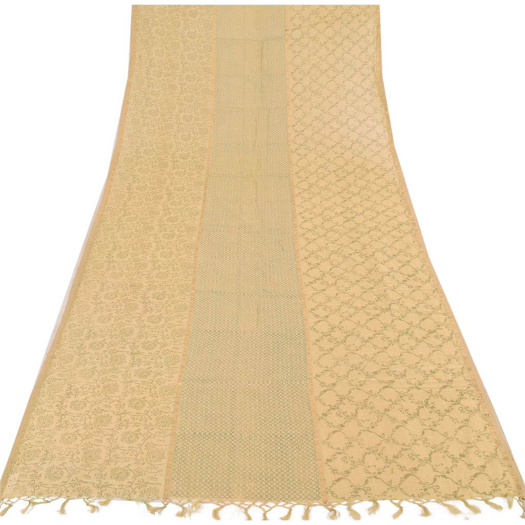 Sanskriti Vintage Long Dupatta/Stole Peach Cotton Silk Hand Block Printed Zari