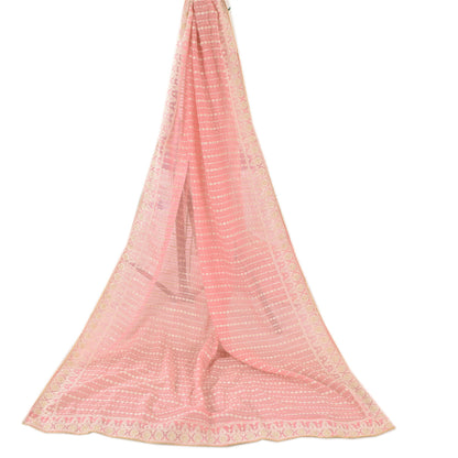 Sanskriti Vintage Long Dupatta/Stole Georgette Pink Hand Embroidered Scarf Veil