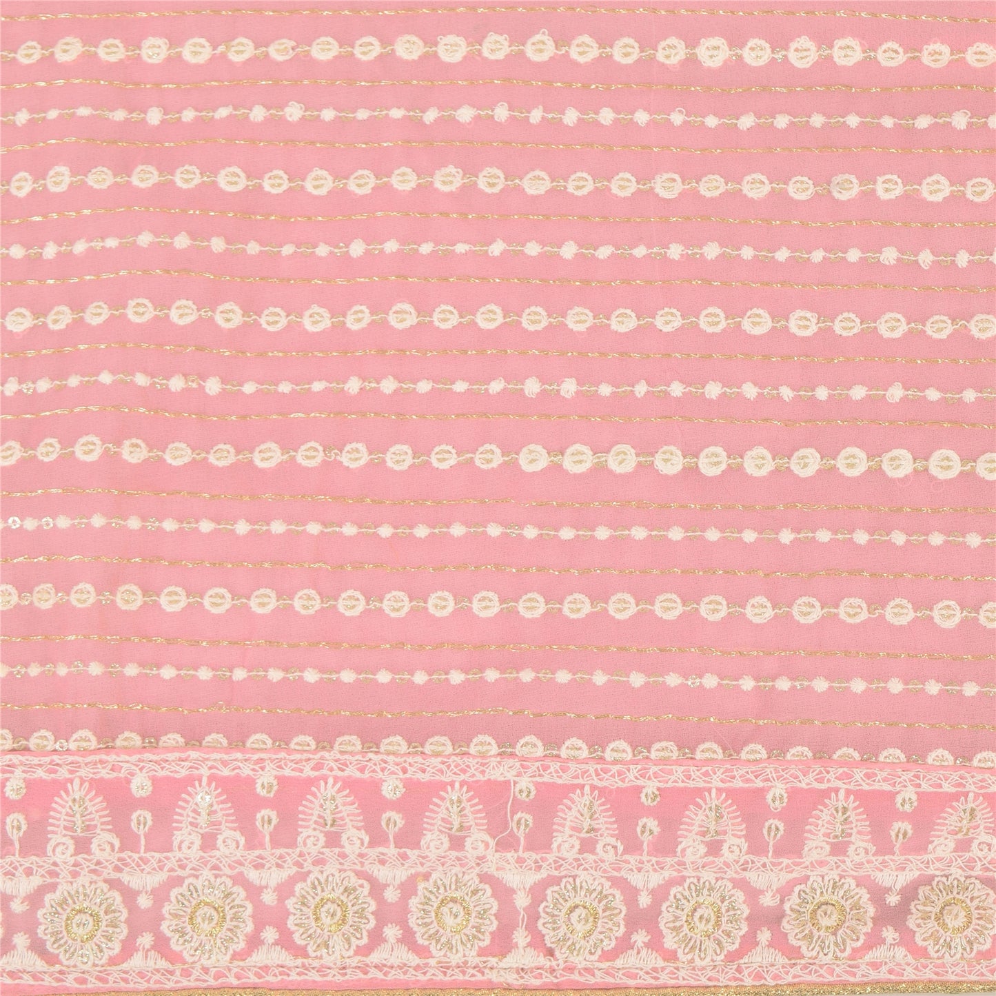 Sanskriti Vintage Long Dupatta/Stole Georgette Pink Hand Embroidered Scarf Veil