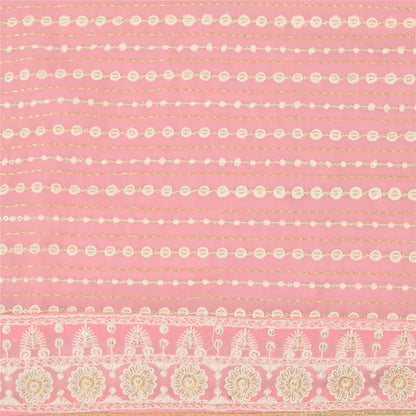 Sanskriti Vintage Long Dupatta/Stole Georgette Pink Hand Embroidered Scarf Veil