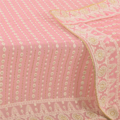 Sanskriti Vintage Long Dupatta/Stole Georgette Pink Hand Embroidered Scarf Veil